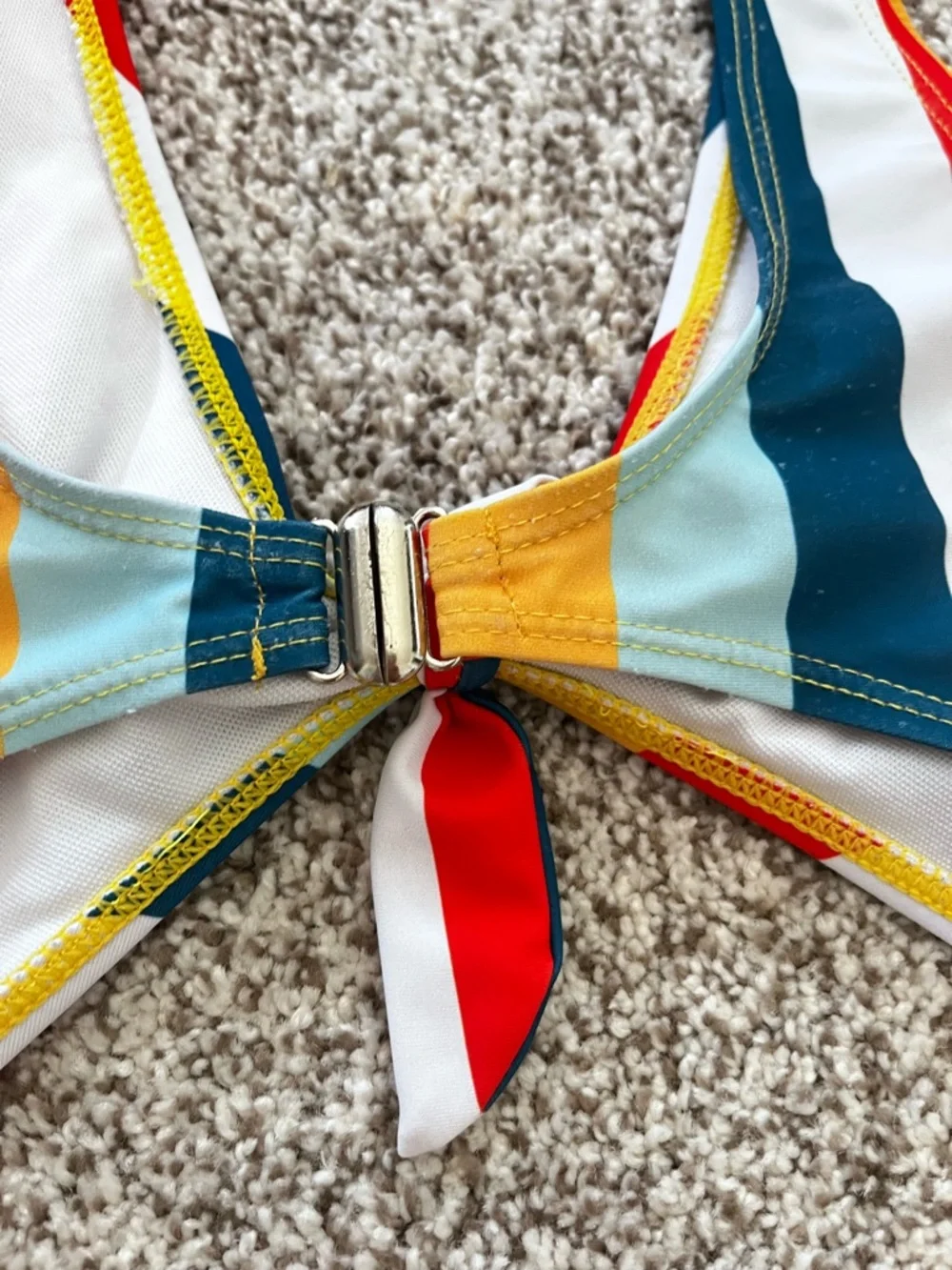 Colorblock One Piece Swimsuit Small Cutout Tie Front Yellow Striped Retro